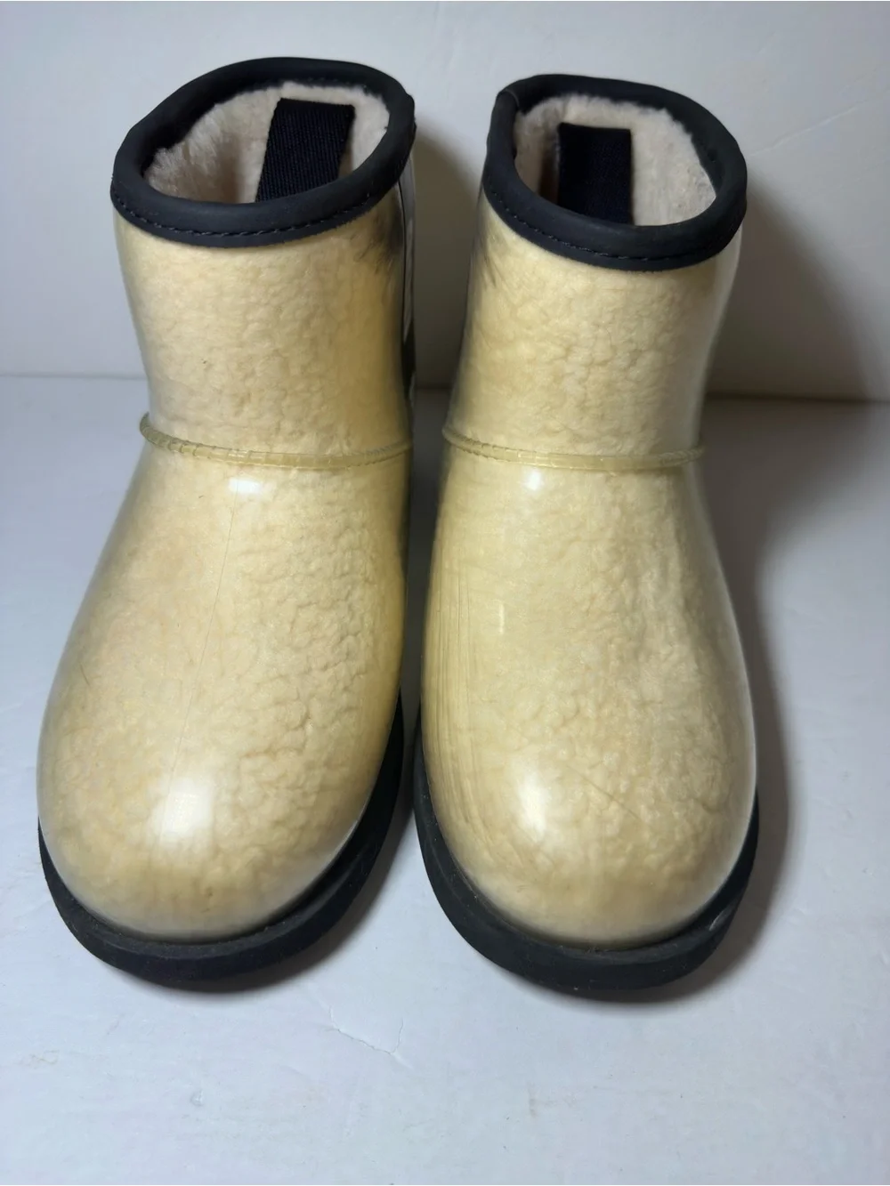 UGG‎ Kids Girls Clear Mini II Natural Black Ankle Rain Booties Fleece Sz 3